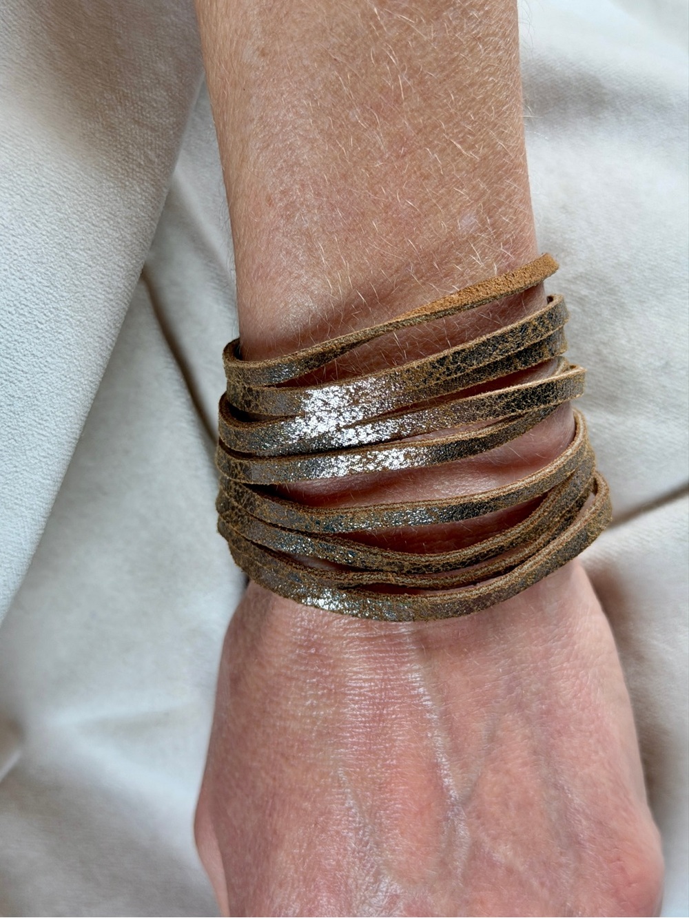 Multi-Strand Brown Suede Bracelet with Metallic Accent